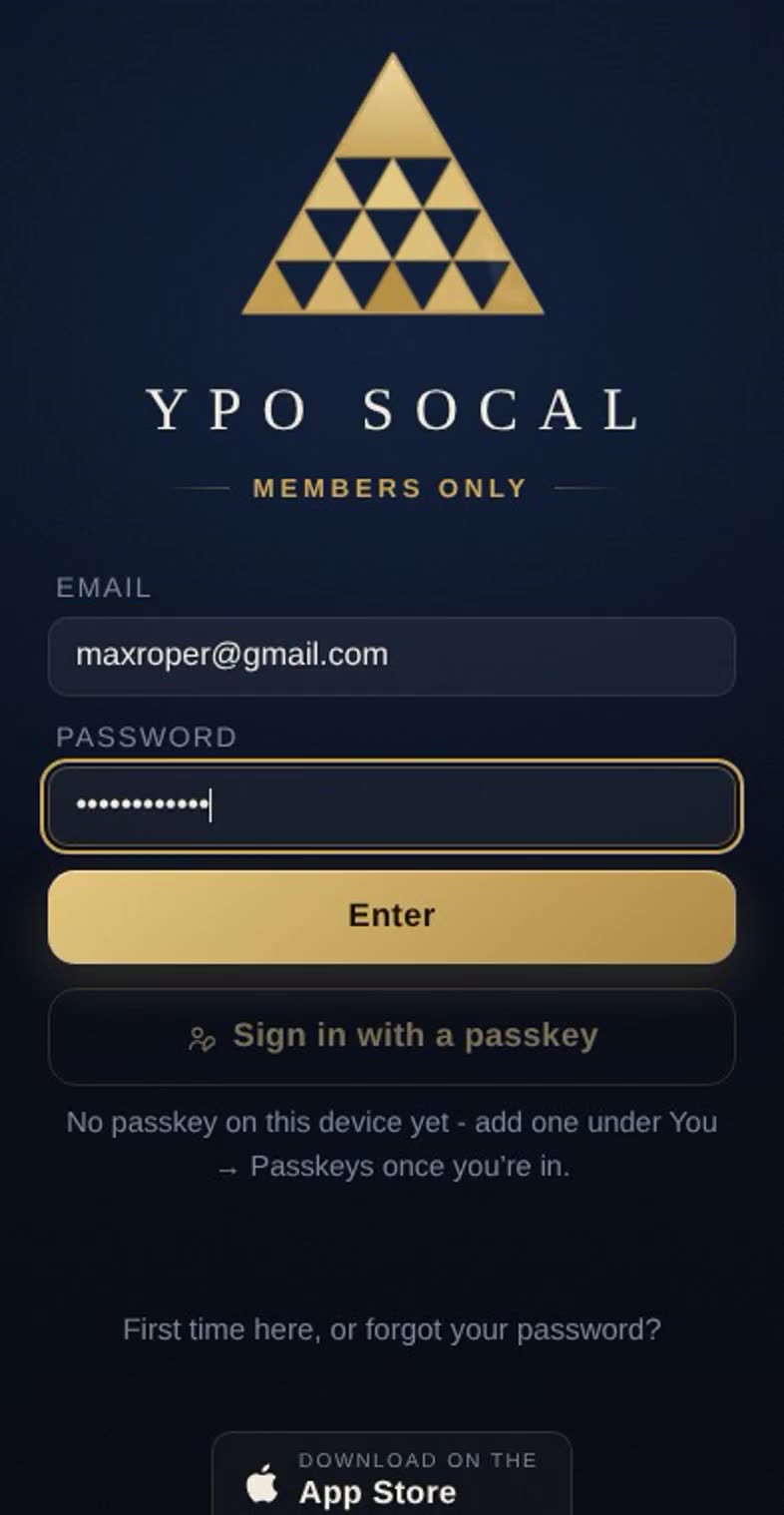 Signing in to the app - the chapter's front door
