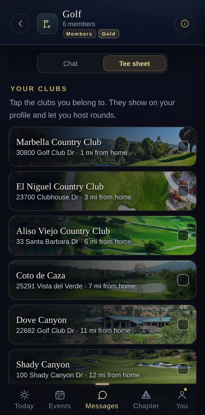 The golf group's tee sheet
